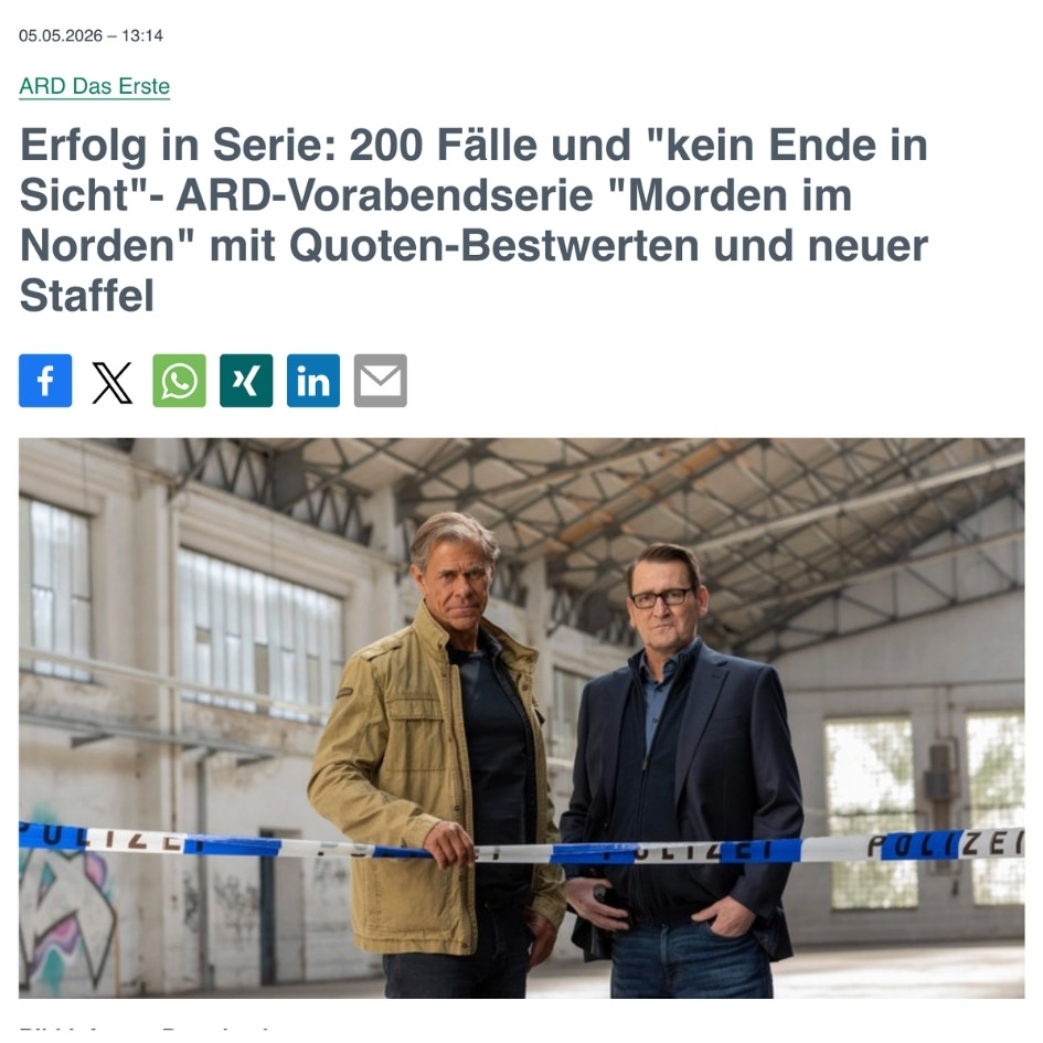Weyou Management_ NEWS! Sven Martinek _ARD Morden im Norden Höchstquote